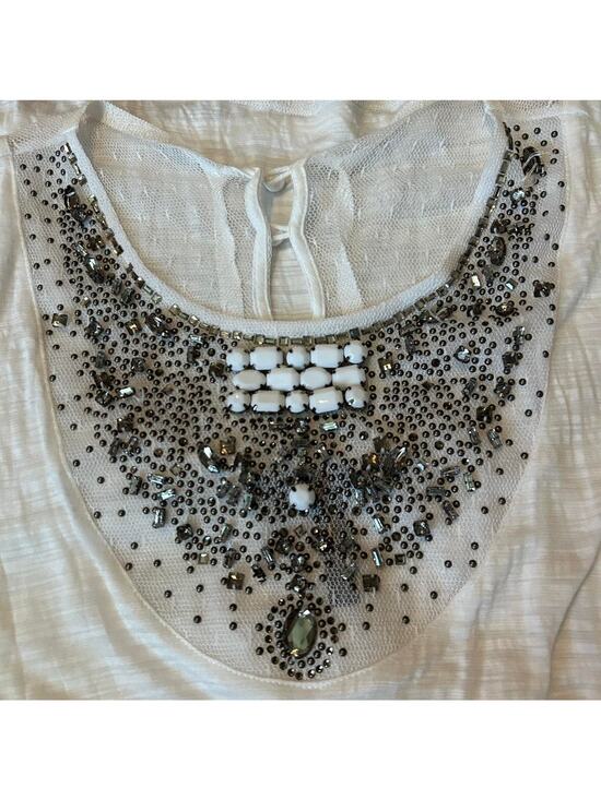 BCBG Tops - BCBG ornate beaded & rhinestoned sheer white sleeveless top